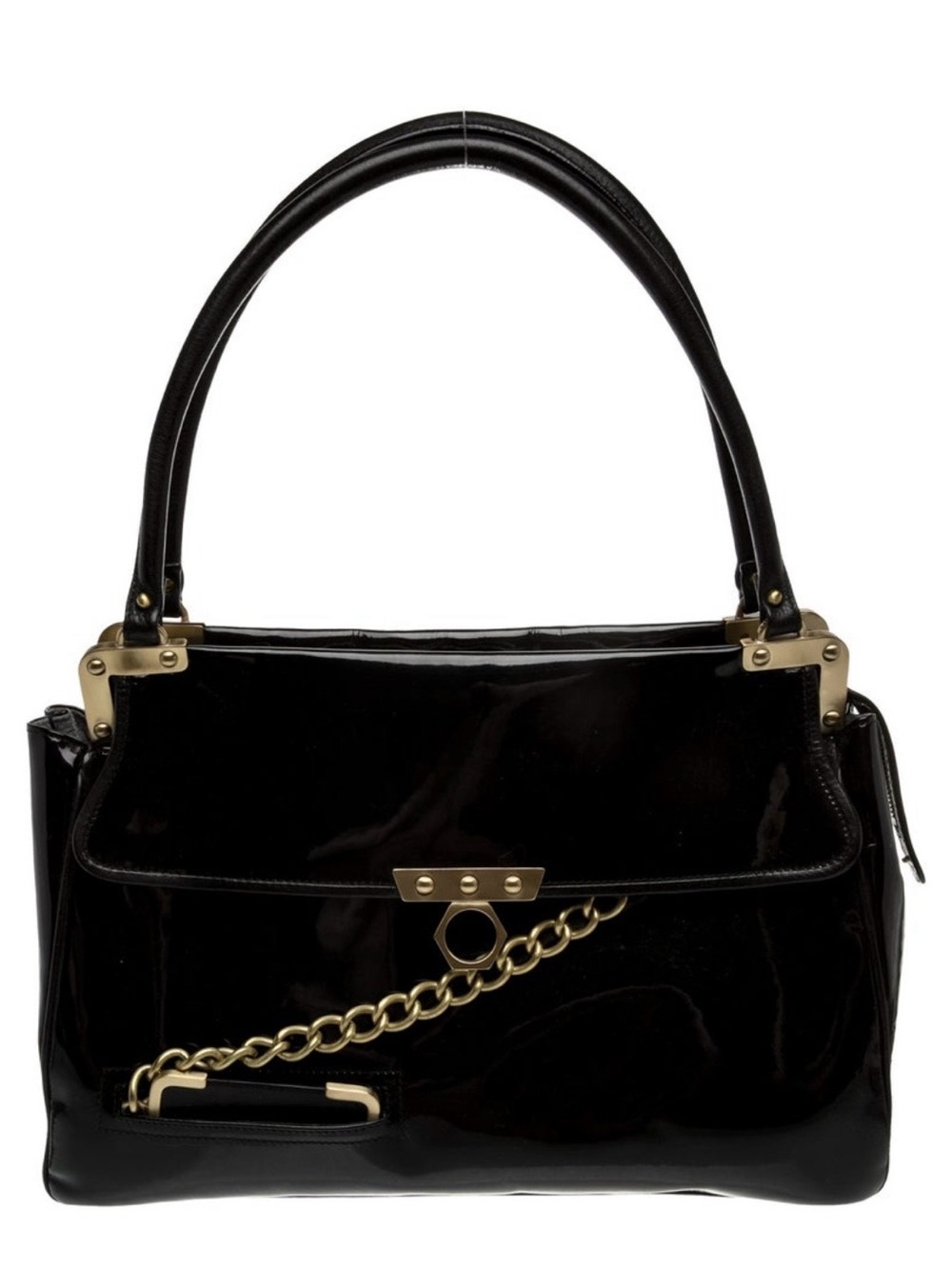 Zac Posen Black Patent Leather Shoulder Bag with Gold Hardware